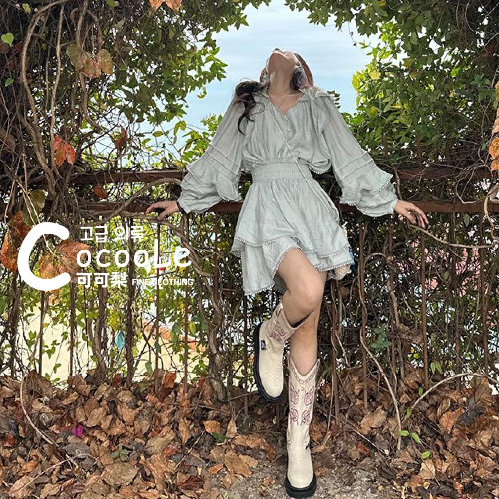 韓版🇰🇷慵懶氛圍春季新款森系小蒼蘭V領波西米亞兩件式洋裝(上衣+短裙) 春季洋裝 波西米亞洋裝 二件式洋裝 V領洋裝-細節圖5