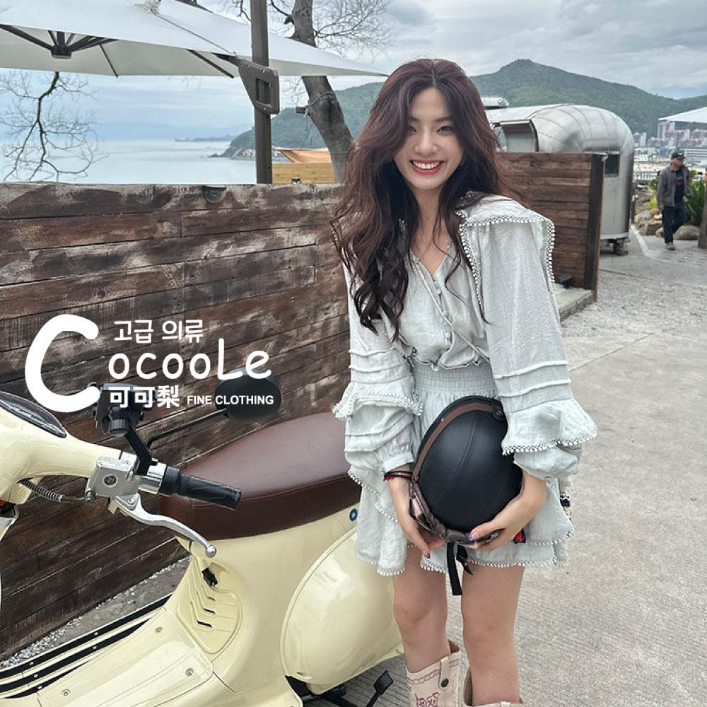 韓版🇰🇷慵懶氛圍春季新款森系小蒼蘭V領波西米亞兩件式洋裝(上衣+短裙) 春季洋裝 波西米亞洋裝 二件式洋裝 V領洋裝-細節圖9