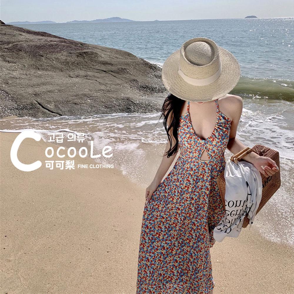 韓版🇰🇷渡假氛圍午後花園甜辣系綁帶掛脖挖空深V碎花洋裝 夏季洋裝 渡假洋裝 鏤空洋裝 沙灘洋裝 碎花洋裝 海島洋裝-細節圖5