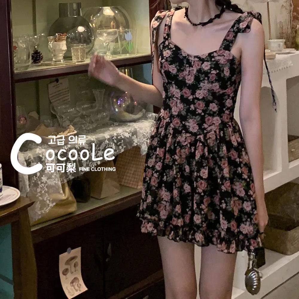 韓版🇰🇷浪漫氛圍月下薔薇法式初戀綁帶碎花雪紡洋裝 (附胸墊) 夏季洋裝 碎花洋裝 雪紡洋裝 收腰洋裝 A字洋裝 法式洋裝-細節圖9