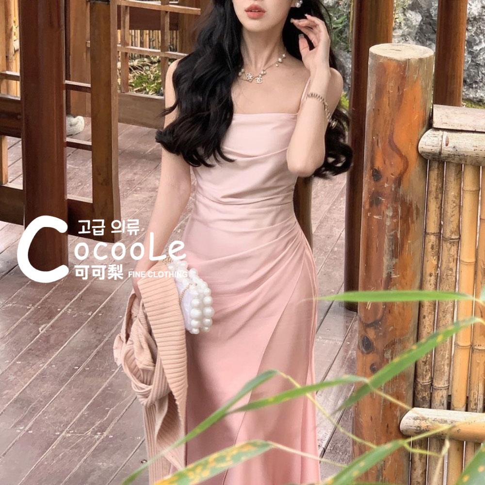 韓版🇰🇷浪漫氛圍早春新款漸層高級感抓皺收腰法式細肩帶洋裝 春夏洋裝 漸層洋裝 法式洋裝 收腰洋裝 細肩帶洋裝 婚禮洋裝-細節圖2
