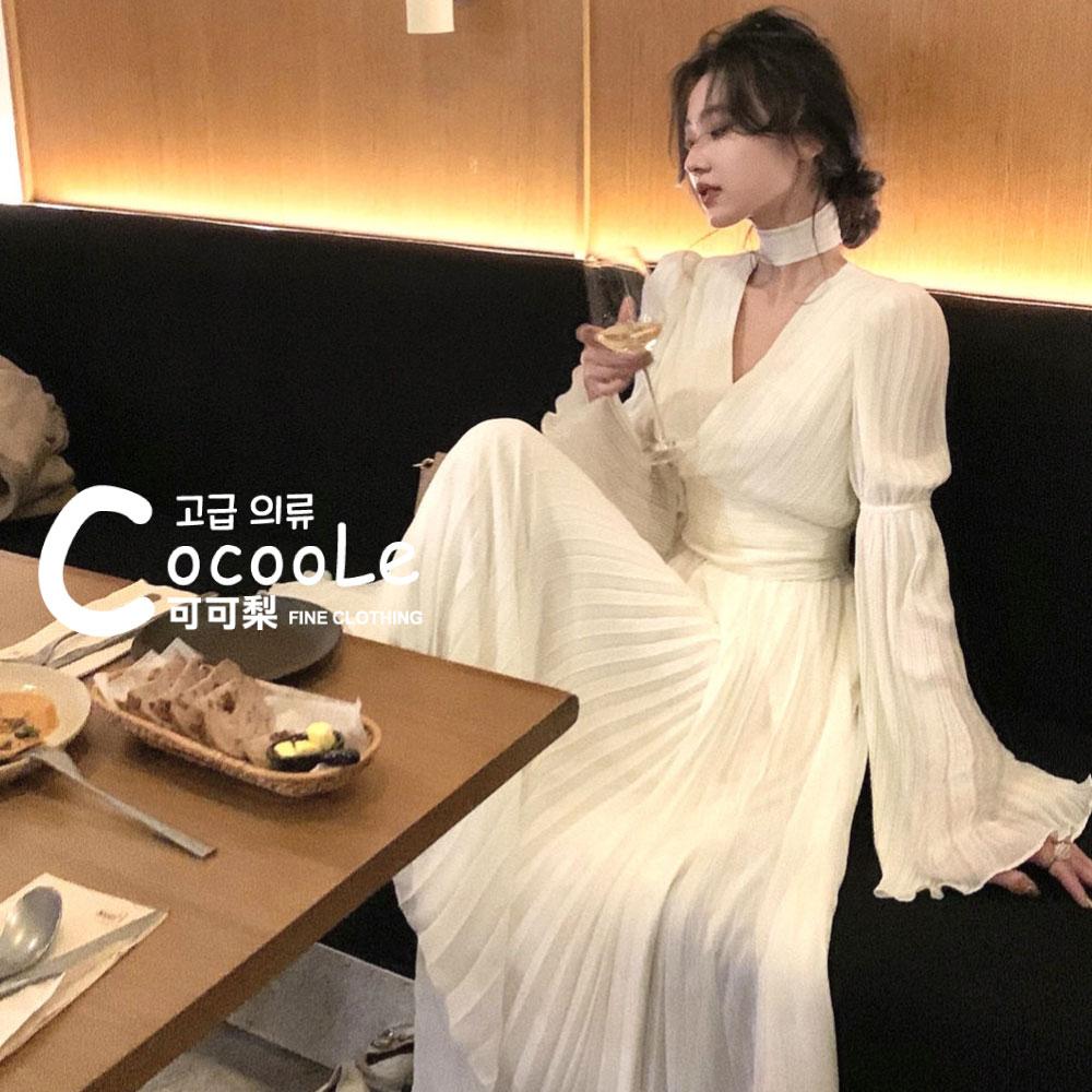 韓版浪漫氛圍春季新款氣質維納斯深V百褶收腰雪紡洋裝 春季洋裝 V領洋裝 百褶洋裝 雪紡洋裝 氣質洋裝 收腰洋裝 婚宴洋裝-細節圖3