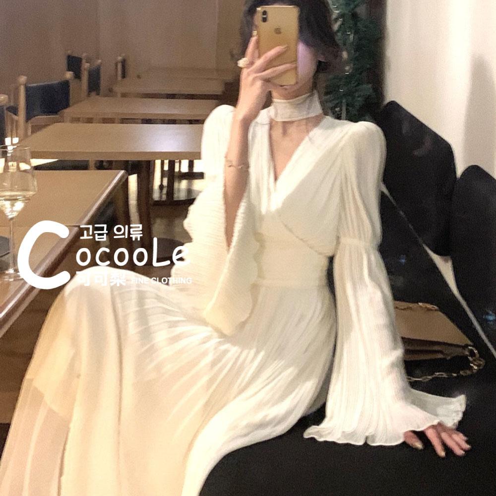 韓版浪漫氛圍春季新款氣質維納斯深V百褶收腰雪紡洋裝 春季洋裝 V領洋裝 百褶洋裝 雪紡洋裝 氣質洋裝 收腰洋裝 婚宴洋裝-細節圖5