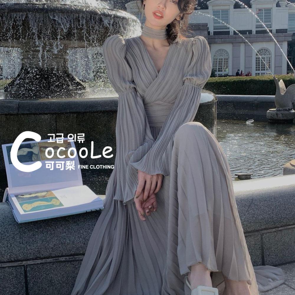 韓版浪漫氛圍春季新款氣質維納斯深V百褶收腰雪紡洋裝 春季洋裝 V領洋裝 百褶洋裝 雪紡洋裝 氣質洋裝 收腰洋裝 婚宴洋裝-細節圖9