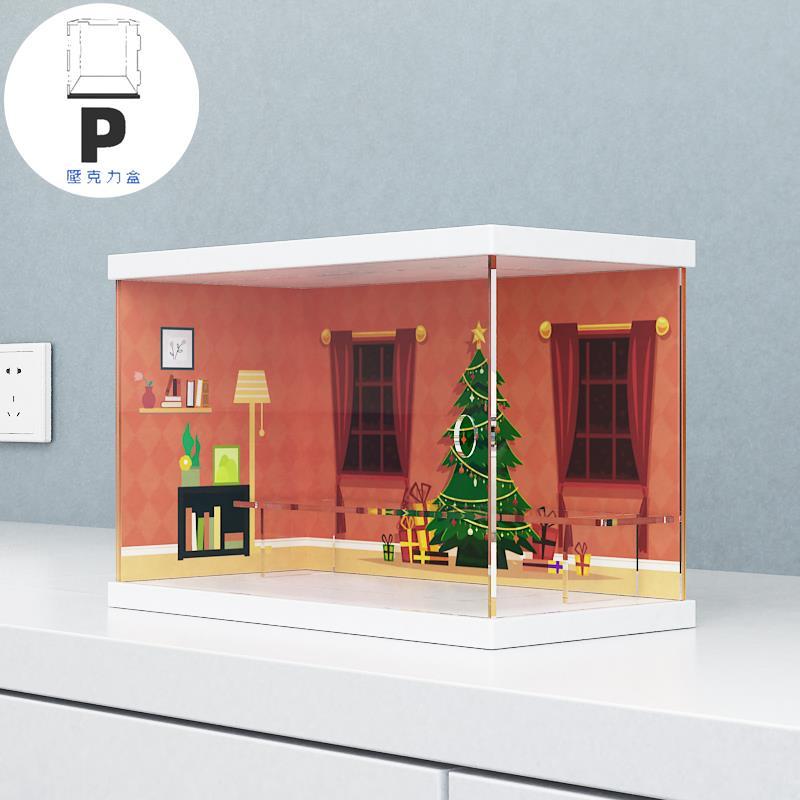 P BOX 泡泡瑪特DIMOO圣誕主題場景展示盒Molly別墅盲盒公仔階梯收納防塵-細節圖4