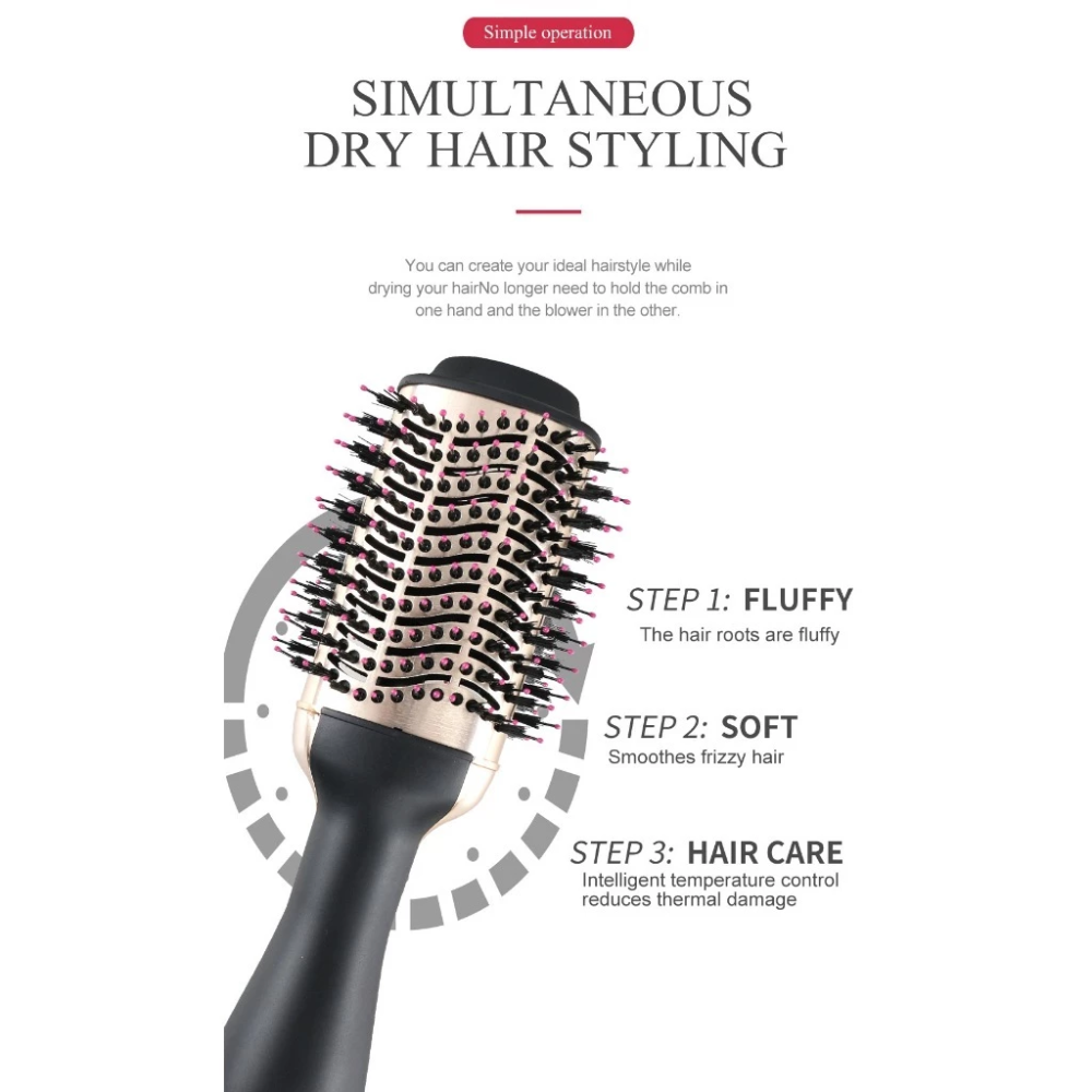 超商出貨 韓國流行熱風梳 負離子三合一吹風梳 負離子熱風梳 蓬鬆電棒梳負離子整髮器 卷髮梳 燙髮梳 梳子 吹風梳-細節圖6