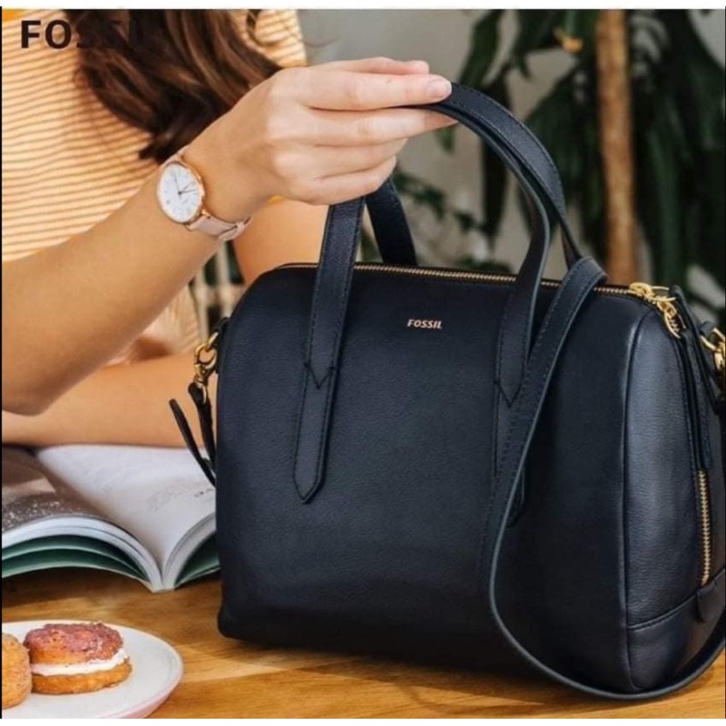 全新。Fossil Sydney黑 全皮革波士頓包-細節圖2