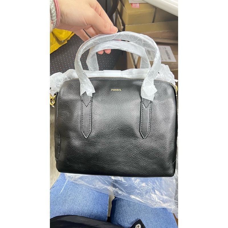 全新。Fossil Sydney黑 全皮革波士頓包-細節圖4