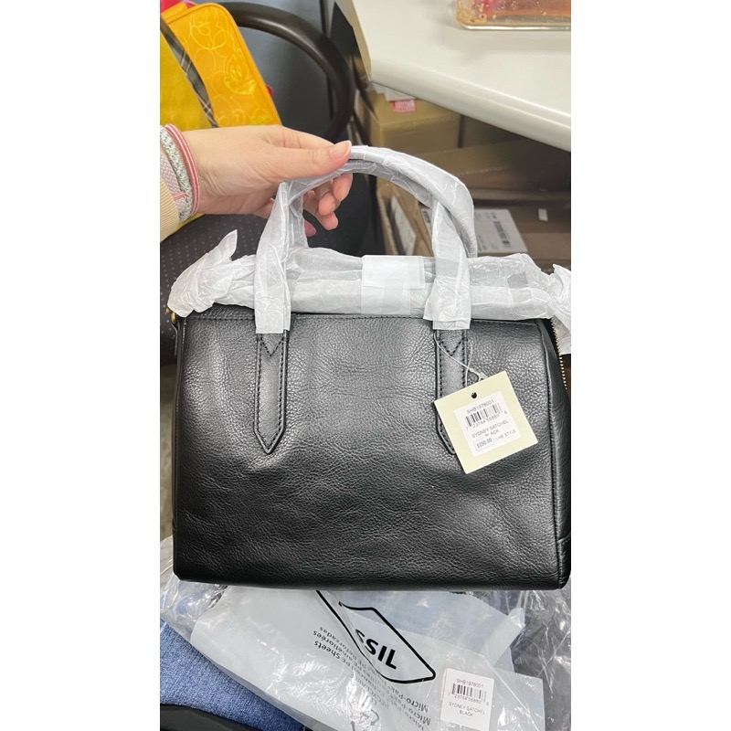 全新。Fossil Sydney黑 全皮革波士頓包-細節圖5