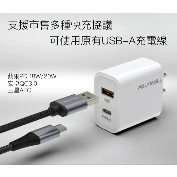 PD+USB QC3.0雙孔快充頭 20W Type-C充電頭 充電器 豆腐頭 適用於蘋果iPhone-細節圖4