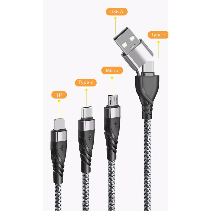 五合一數據線type-c PD快充二拖三適用蘋果iphone 3A充電線-細節圖8