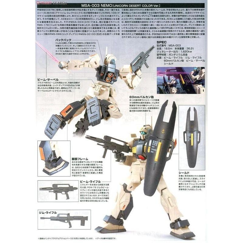 [BANDAI正品] HGUC 164 1/144 HG 尼摩(獨角獸沙漠配色) Ver. MSA-003 NEMO-細節圖5