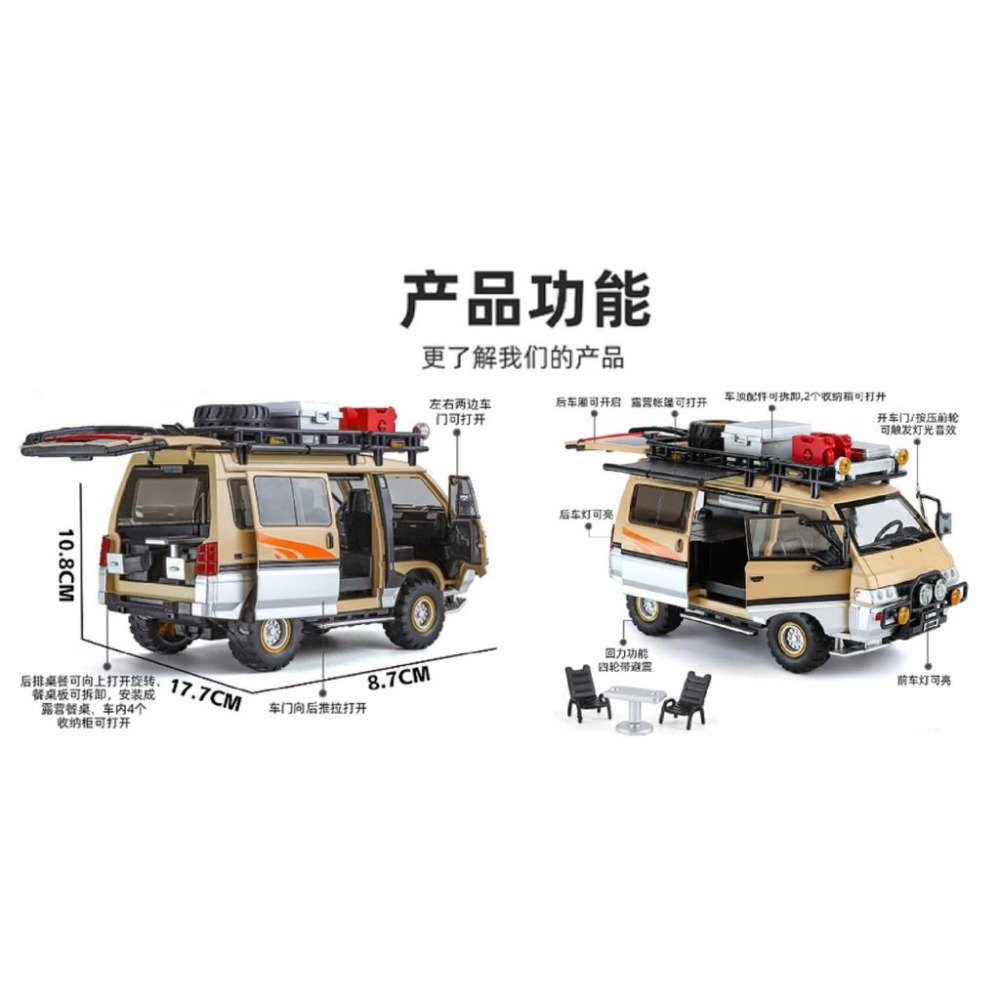 [正版瑪琍歐公司貨] 1:24 三菱 得利卡 Mitsubishi Delica 露營車 聲光回力車 廂型車 模型車-細節圖8