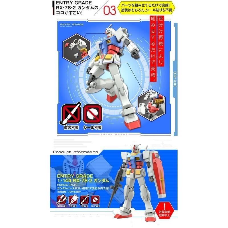 [BANDAI正品]ENTRY GRADE EG EX1 RX-78-2 GUNDAM 初鋼 初代鋼彈 簡易組裝-細節圖8