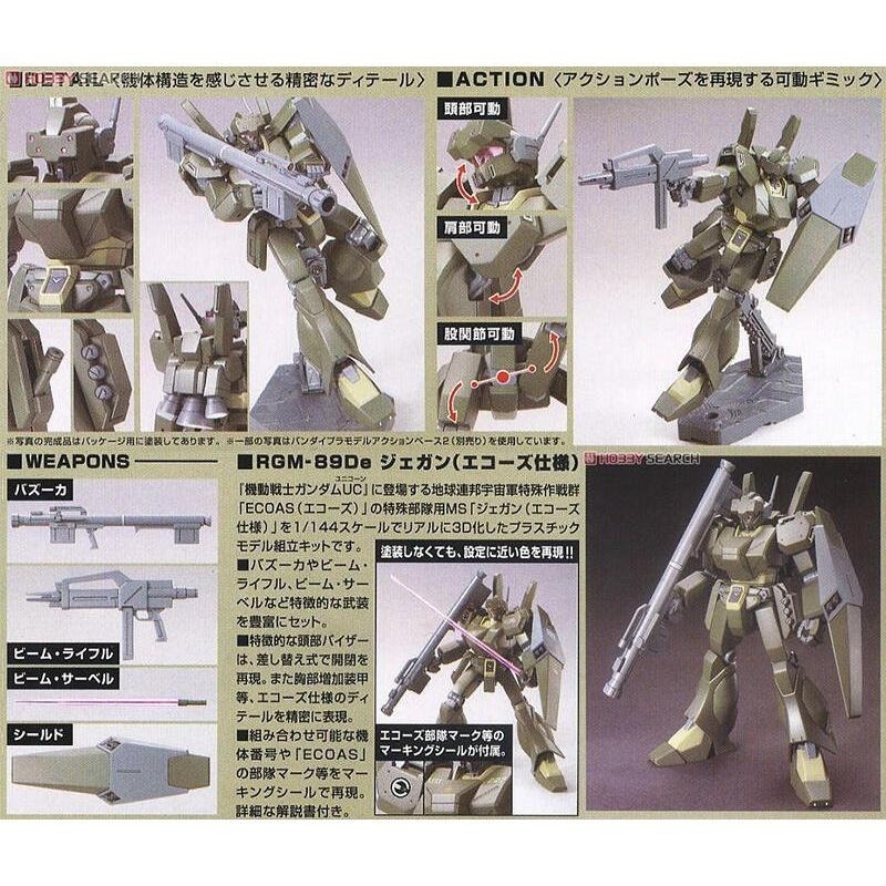 [BANDAI正品] HGUC 123 RGM-89De 傑鋼 JEGAN ECOAS TYPE ECOAS規格-細節圖6