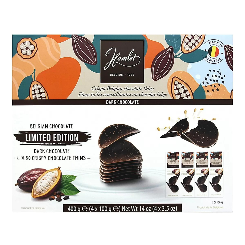 【快速出貨】 Hamlet 比利時黑巧克力脆片(含餡) 100 公克 X 4入 宴客零食 Costco代購 好市多代購-細節圖2