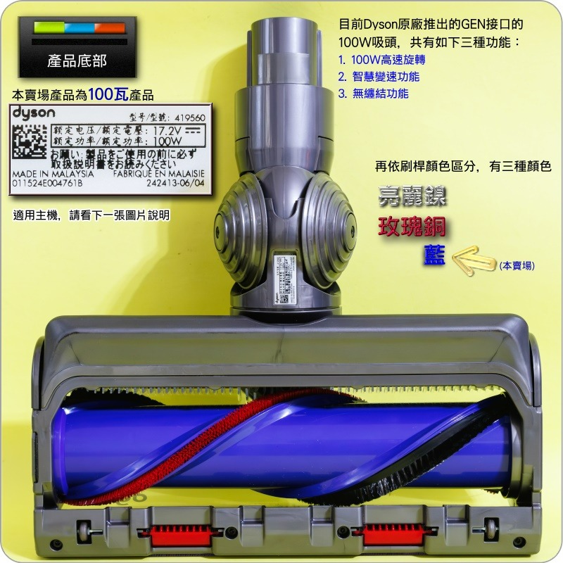 #鈺珩#Dyson原廠【100W-智慧變速-無纏結-GEN接口-藍】Digital Motorbar智慧變速吸頭SV23-細節圖3