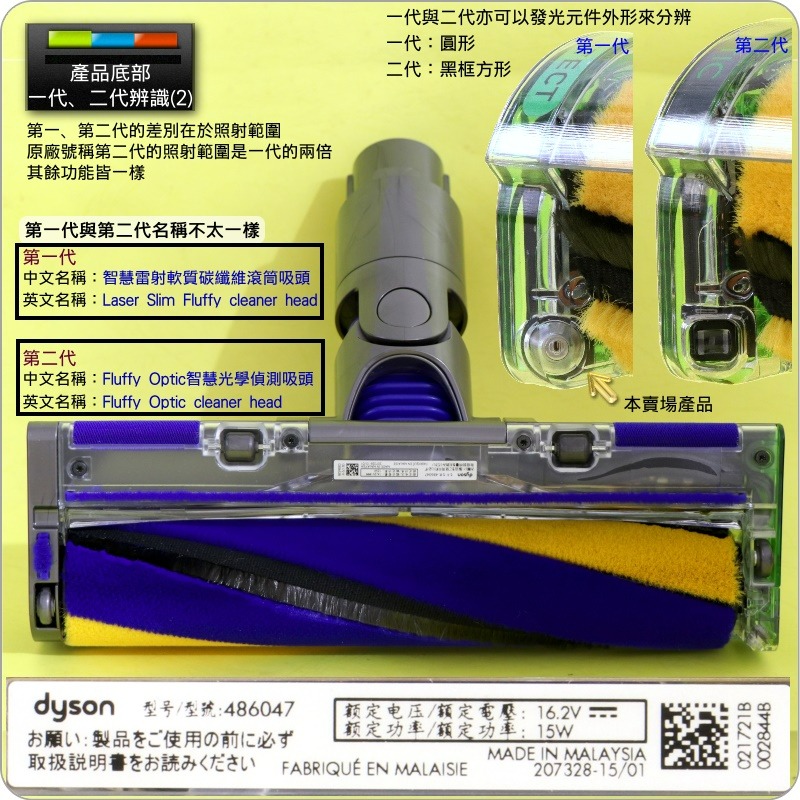 #鈺珩#Dyson原廠智慧雷射軟質碳纖維滾筒吸頭【第一代．斜接口版】Digital Slim SV18 Fluffy雷射-細節圖3