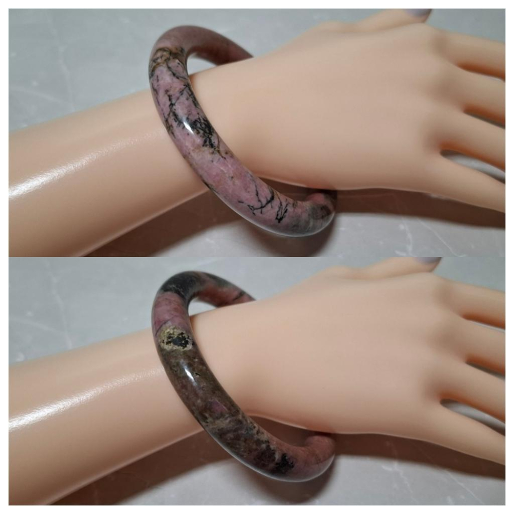 【三寶坊】天然薔薇手鐲 61圈口 薔薇輝手鐲 玫瑰石 胖圓條 手鐲大圈口 N455-細節圖7