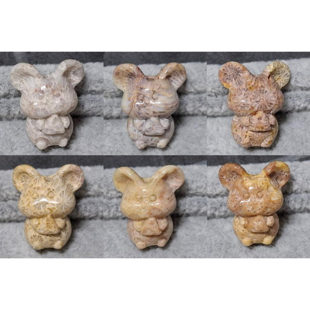 【三寶坊】珊瑚玉 老鼠 萌寵 滿花精品料 通孔小件 雕刻件 手作DIY材料 水晶 串珠 配件 吊墜-細節圖2