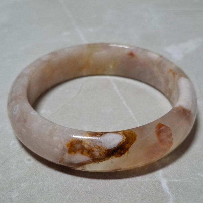 【三寶坊】天然櫻花瑪瑙手鐲 53圈口 平安鐲 瑪瑙手鐲小圈口 N492-細節圖2