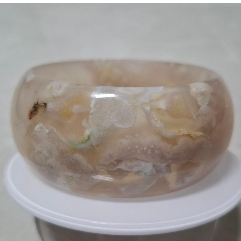 【三寶坊】天然櫻花瑪瑙手鐲 56圈口 西柚粉 寬鐲 瑪瑙輪胎鐲小圈口 N459-細節圖5