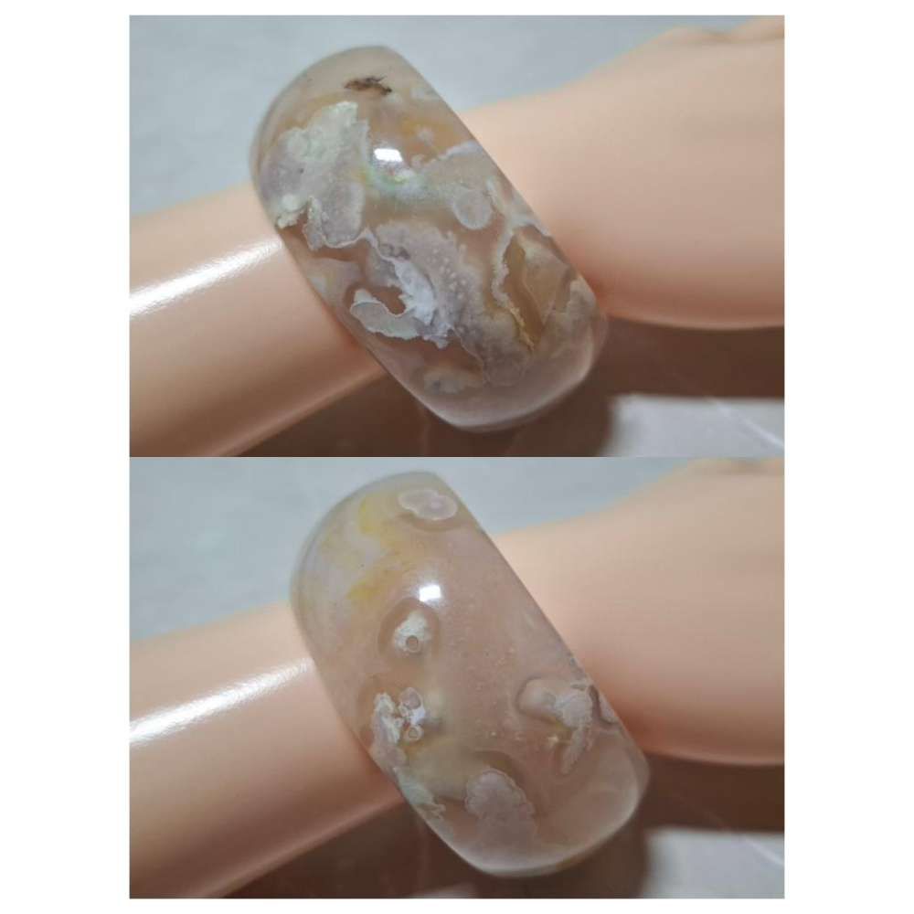 【三寶坊】天然櫻花瑪瑙手鐲 56圈口 西柚粉 寬鐲 瑪瑙輪胎鐲小圈口 N459-細節圖8