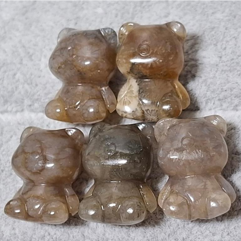 【三寶坊】珊瑚玉 小熊 萌寵 黑冰 茶冰 精品料 通孔小件 雕刻件 手作DIY材料 水晶 串珠 配件 吊墜-細節圖2