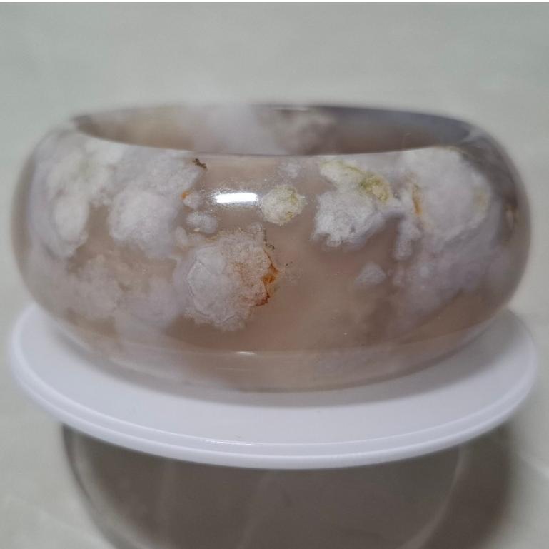 【三寶坊】天然櫻花瑪瑙手鐲 56圈口 煙紫 大花 寬鐲 瑪瑙輪胎鐲小圈口 N458-細節圖5