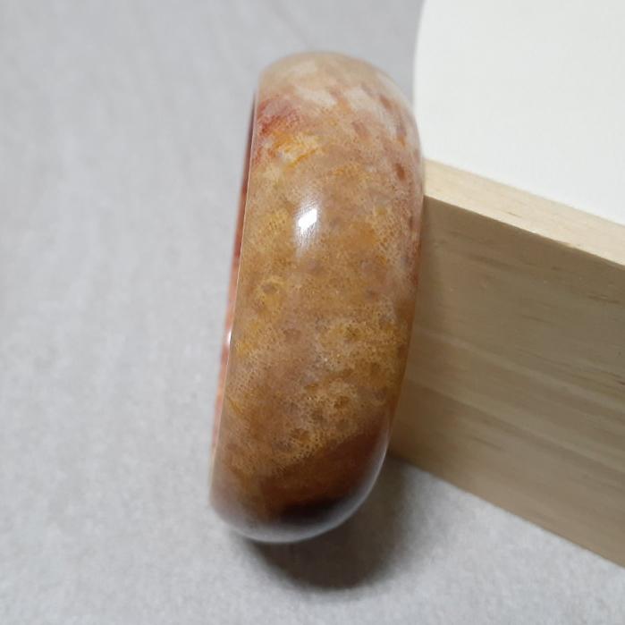 【三寶坊】天然珊瑚玉手鐲 53圈口 珍珠花 紅黃色 平安鐲 手鐲小圈口 N218-細節圖4