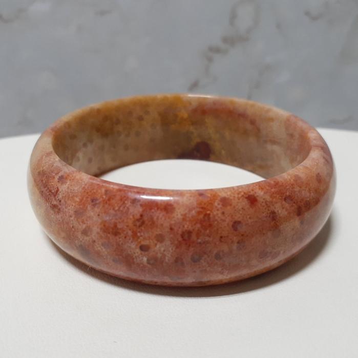 【三寶坊】天然珊瑚玉手鐲 53圈口 珍珠花 紅黃色 平安鐲 手鐲小圈口 N218-細節圖5