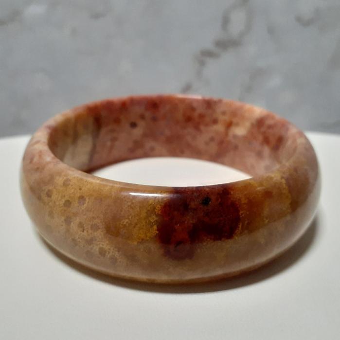 【三寶坊】天然珊瑚玉手鐲 53圈口 珍珠花 紅黃色 平安鐲 手鐲小圈口 N218-細節圖6