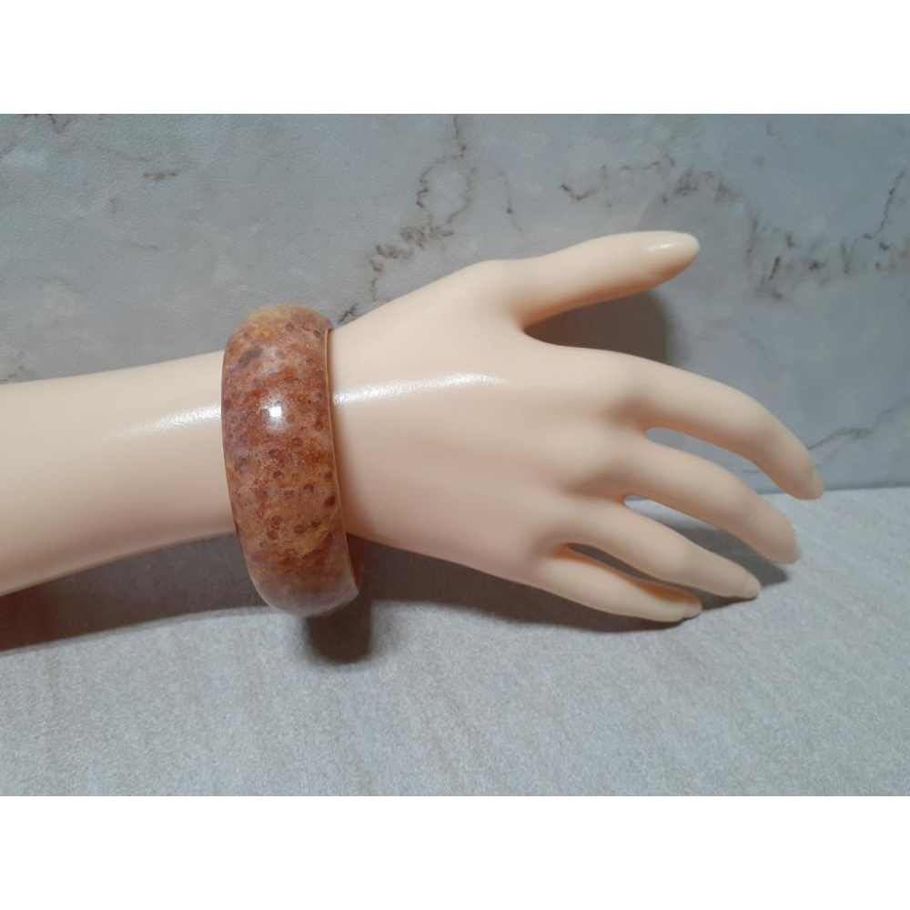 【三寶坊】天然珊瑚玉手鐲 53圈口 珍珠花 紅黃色 平安鐲 手鐲小圈口 N218-細節圖8