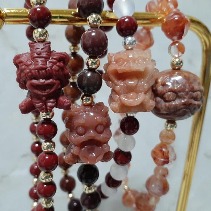 【三寶坊】天然阿拉善手串 吞金獸 元寶獸 珊瑚玉醒獅頭 設計款 手串/手珠/手鍊/手排/手環-細節圖2