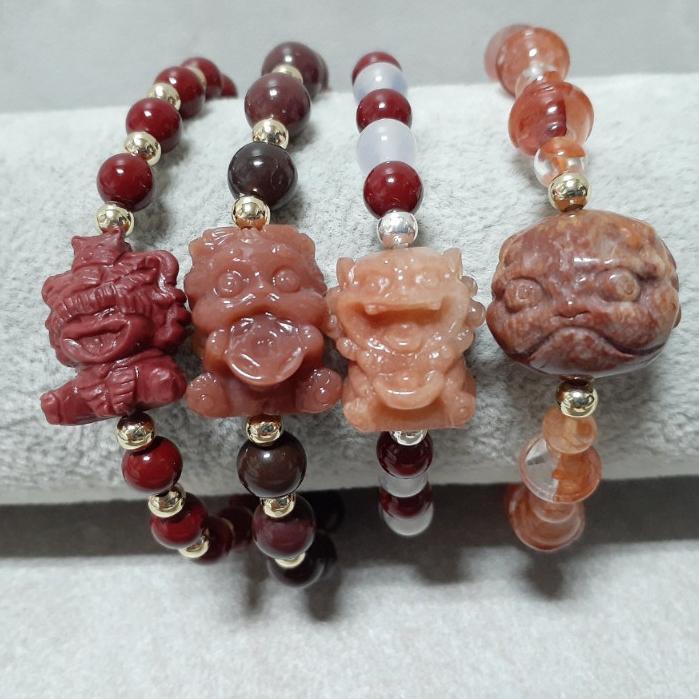 【三寶坊】天然阿拉善手串 吞金獸 元寶獸 珊瑚玉醒獅頭 設計款 手串/手珠/手鍊/手排/手環-細節圖4