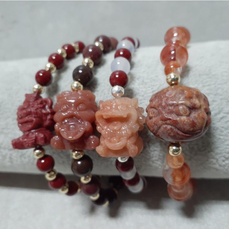 【三寶坊】天然阿拉善手串 吞金獸 元寶獸 珊瑚玉醒獅頭 設計款 手串/手珠/手鍊/手排/手環-細節圖5