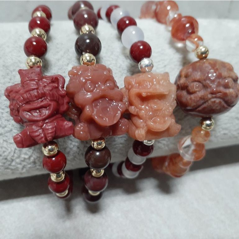 【三寶坊】天然阿拉善手串 吞金獸 元寶獸 珊瑚玉醒獅頭 設計款 手串/手珠/手鍊/手排/手環-細節圖6