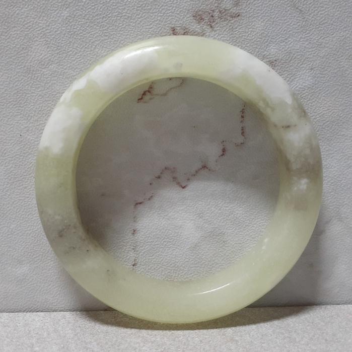 【三寶坊】天然岫玉手鐲 55圈口 湖中飄雪 遼陽花玉 平安鐲 小圈口手鐲 N230-細節圖5