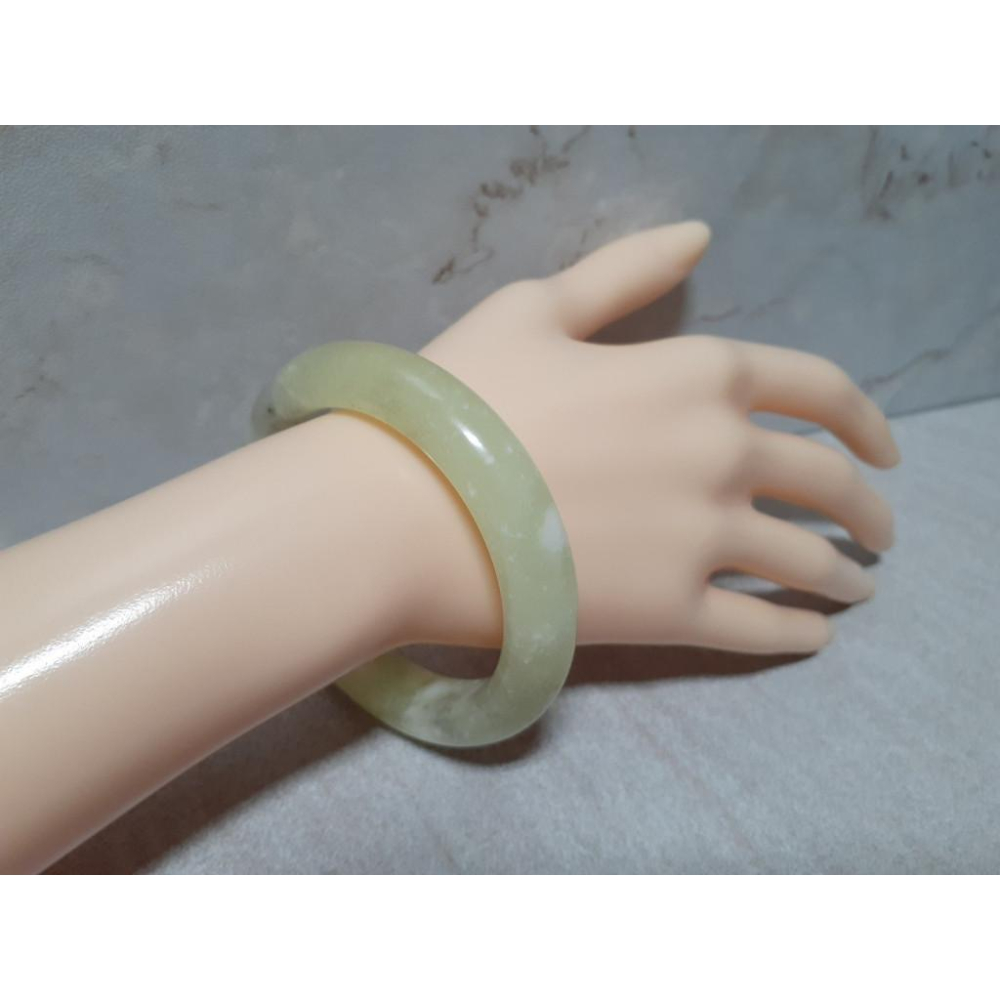 【三寶坊】天然岫玉手鐲 55圈口 湖中飄雪 遼陽花玉 平安鐲 小圈口手鐲 N230-細節圖8