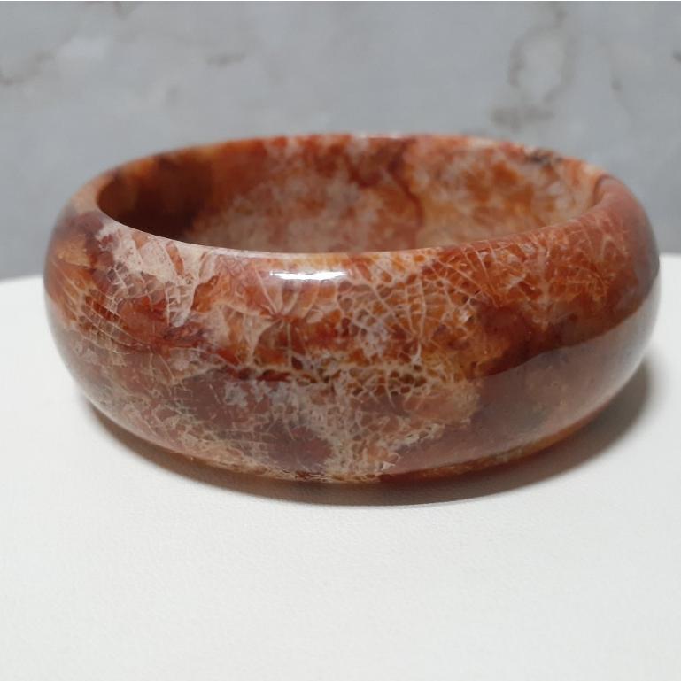 【三寶坊】天然珊瑚玉手鐲 56圈口 網花 蜘蛛網 紅色 寬鐲 手鐲小圈口 N220-細節圖5