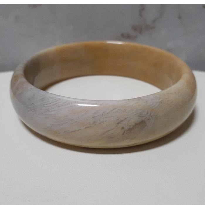 【三寶坊】天然珊瑚玉手鐲 59圈口 羽毛藻 黃灰 平安鐲 手鐲大圈口 N262-細節圖5