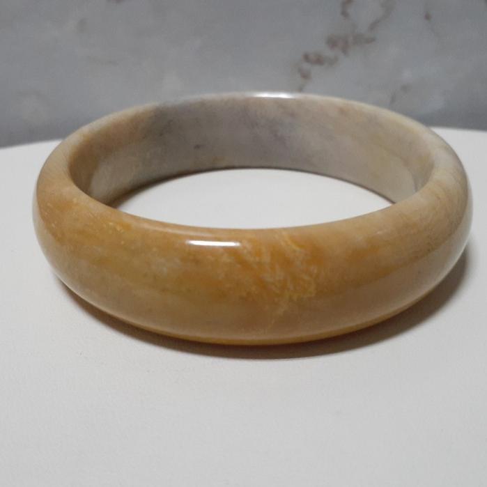 【三寶坊】天然珊瑚玉手鐲 59圈口 羽毛藻 黃灰 平安鐲 手鐲大圈口 N262-細節圖6