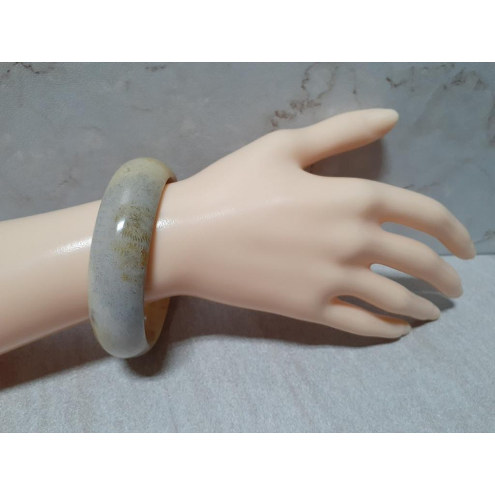 【三寶坊】天然珊瑚玉手鐲 59圈口 羽毛藻 黃灰 平安鐲 手鐲大圈口 N262-細節圖8