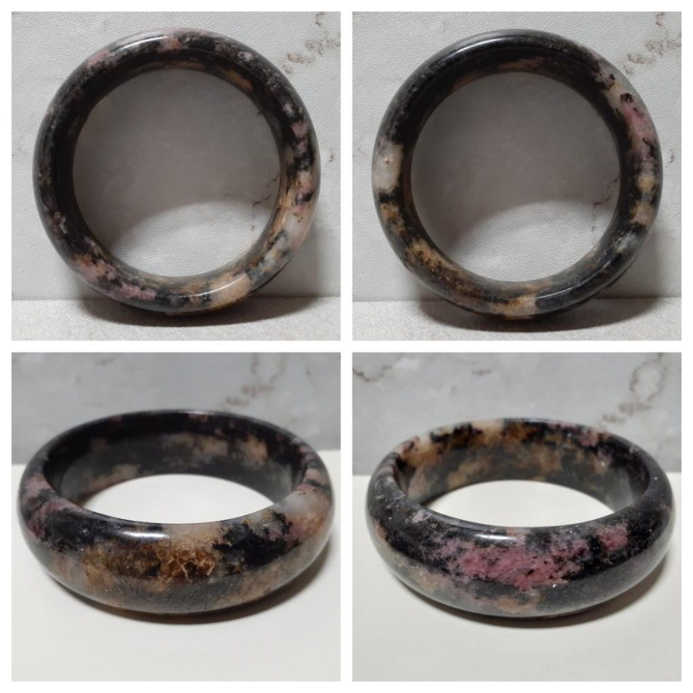 【三寶坊】天然櫻花雨手鐲 64圈口 黑櫻花 薔薇輝手鐲 玫瑰石 寬鐲 手鐲大圈口 N362-細節圖5