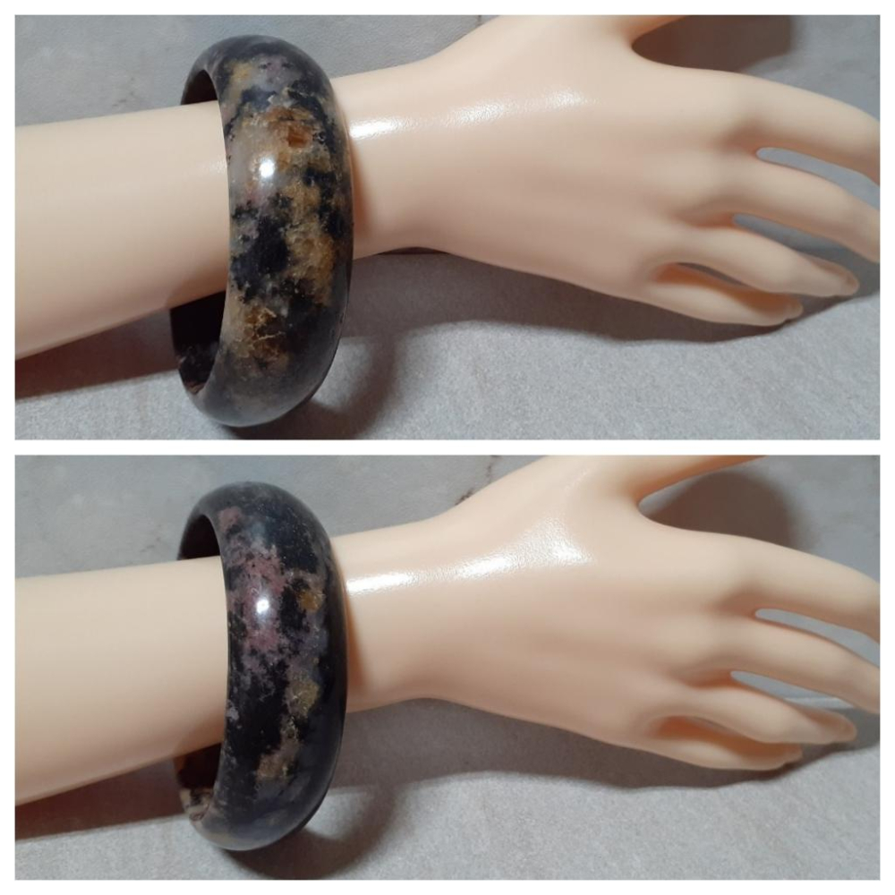 【三寶坊】天然櫻花雨手鐲 64圈口 黑櫻花 薔薇輝手鐲 玫瑰石 寬鐲 手鐲大圈口 N362-細節圖7