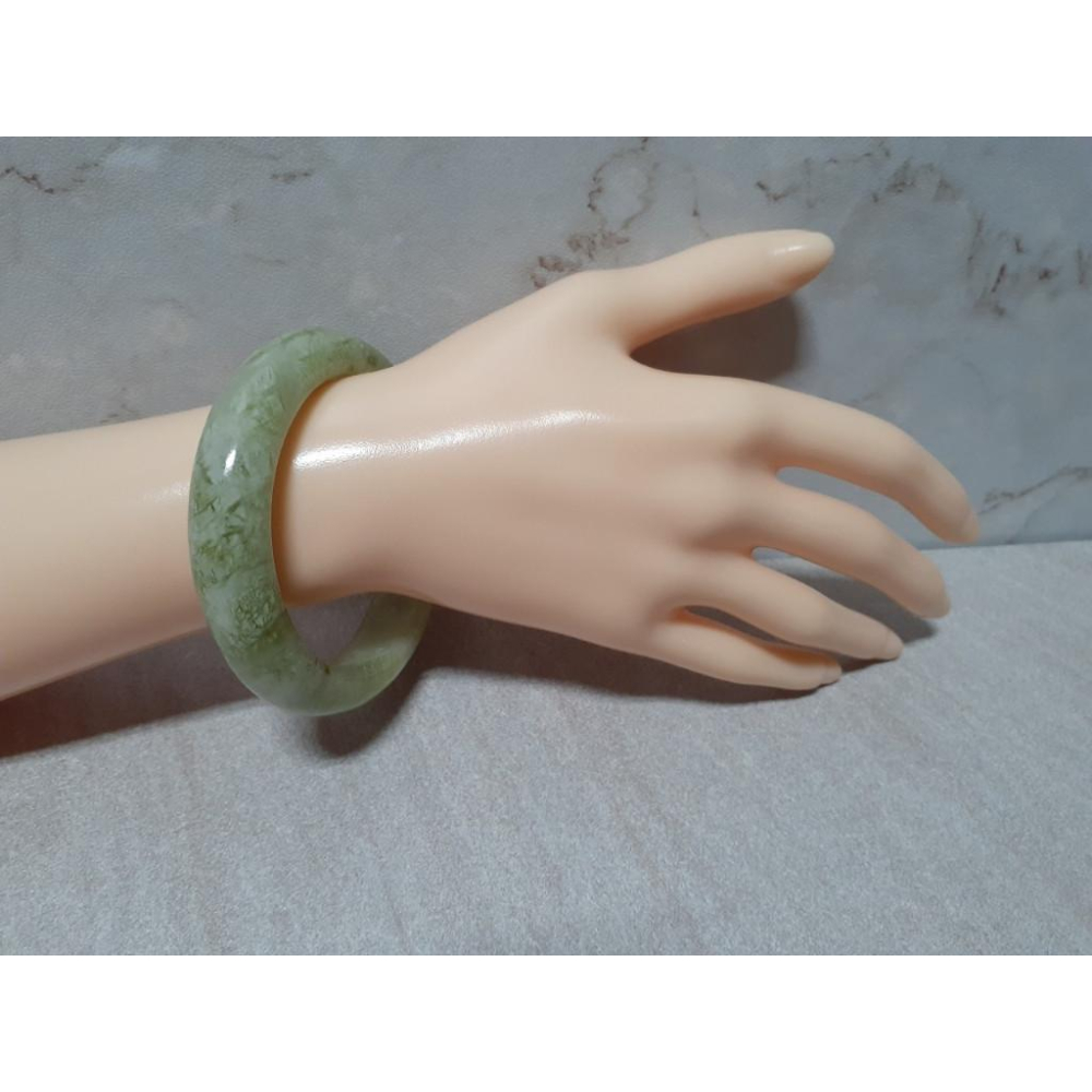 【三寶坊】天然岫玉手鐲 54圈口 青提奶蓋 平安鐲 小圈口手鐲 N235 甲翠 青堤奶蓋-細節圖8