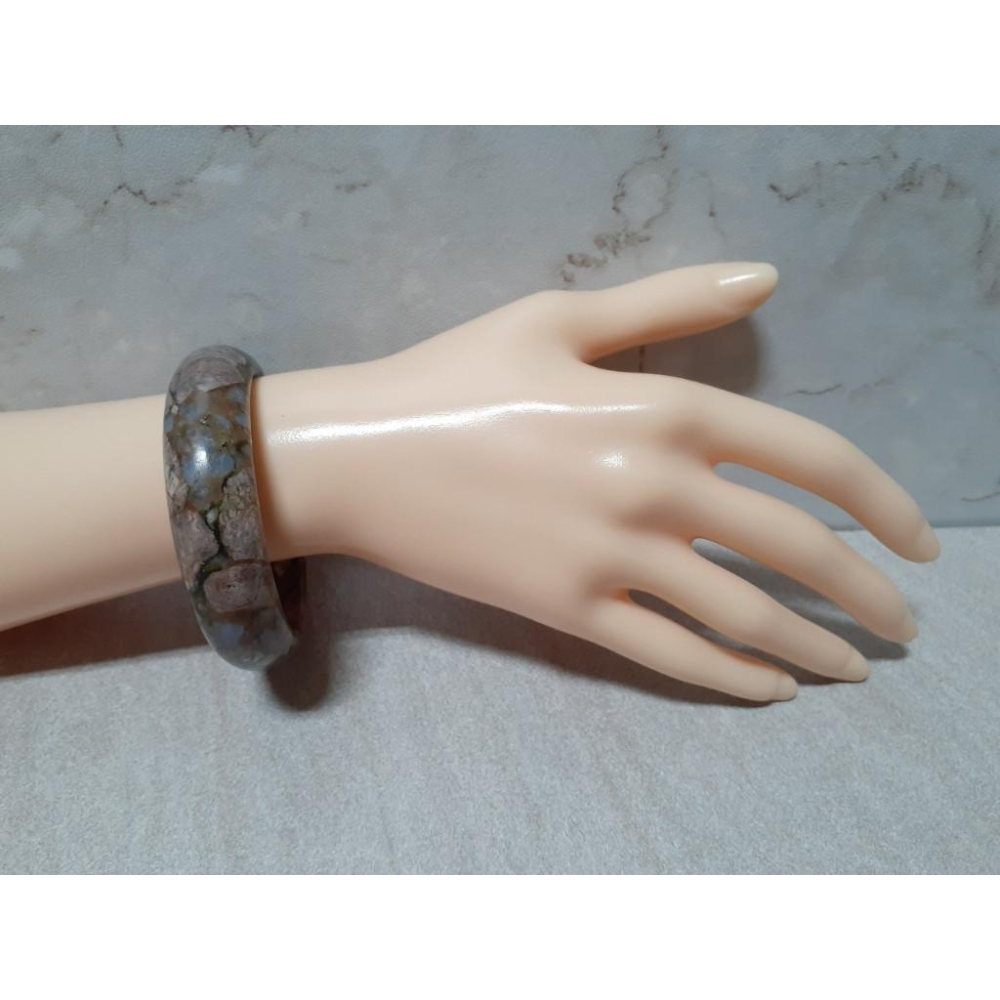 【三寶坊】天然成為之石手鐲 54圈口 長石/澳寶/藍銅礦/雲母共生 平安鐲 手鐲小圈口 N266 長石手鐲-細節圖8