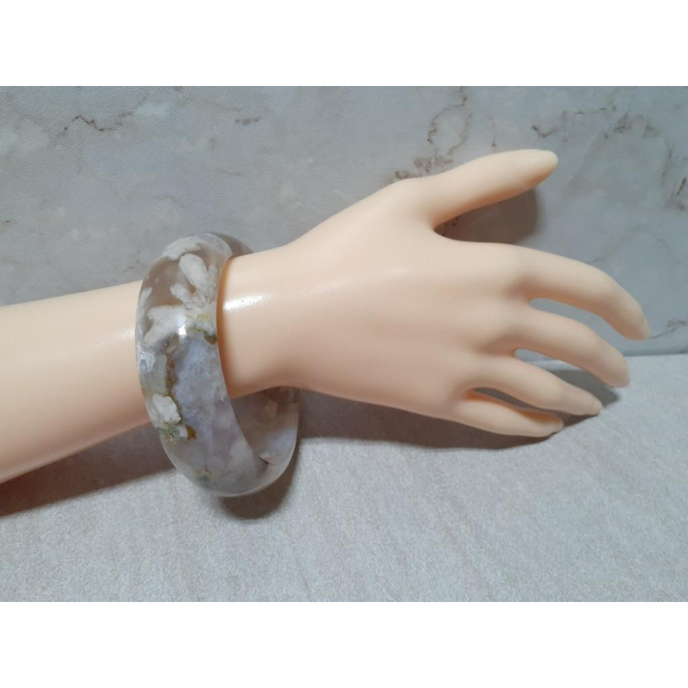 【三寶坊】天然櫻花瑪瑙手鐲 62圈口 部分淺紫 水晶共生 寬鐲 瑪瑙手鐲大圈口 N263-細節圖8