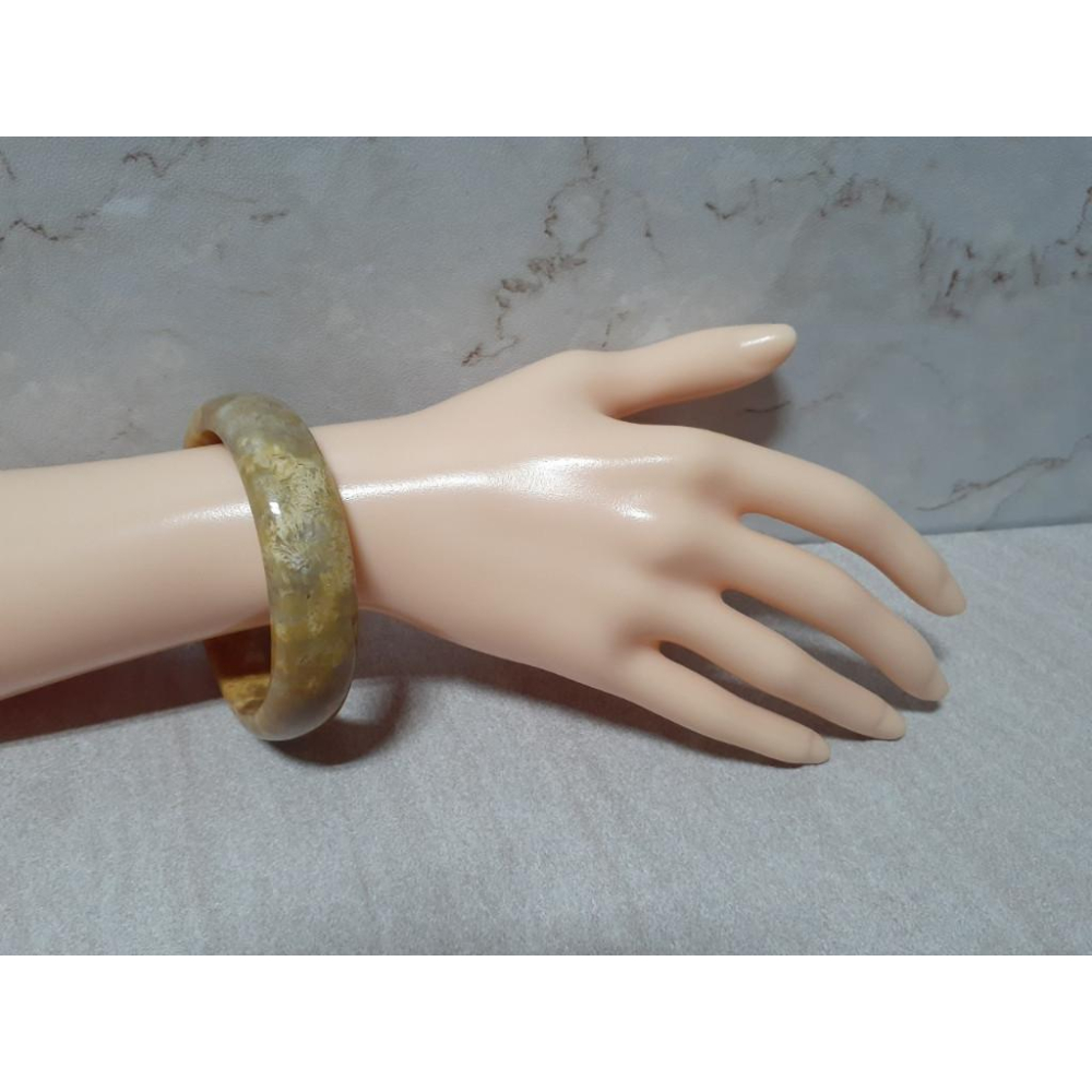 【三寶坊】天然珊瑚玉手鐲 56圈口 大花 黃色 平安鐲 宮廷鐲 手鐲大圈口 N219-細節圖8