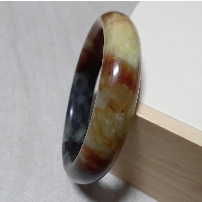 【三寶坊】天然岫玉手鐲 花玉 地球藍半壁黃紅 61圈口 地球藍 湖水藍 平安鐲 手鐲大圈口 N189-細節圖2